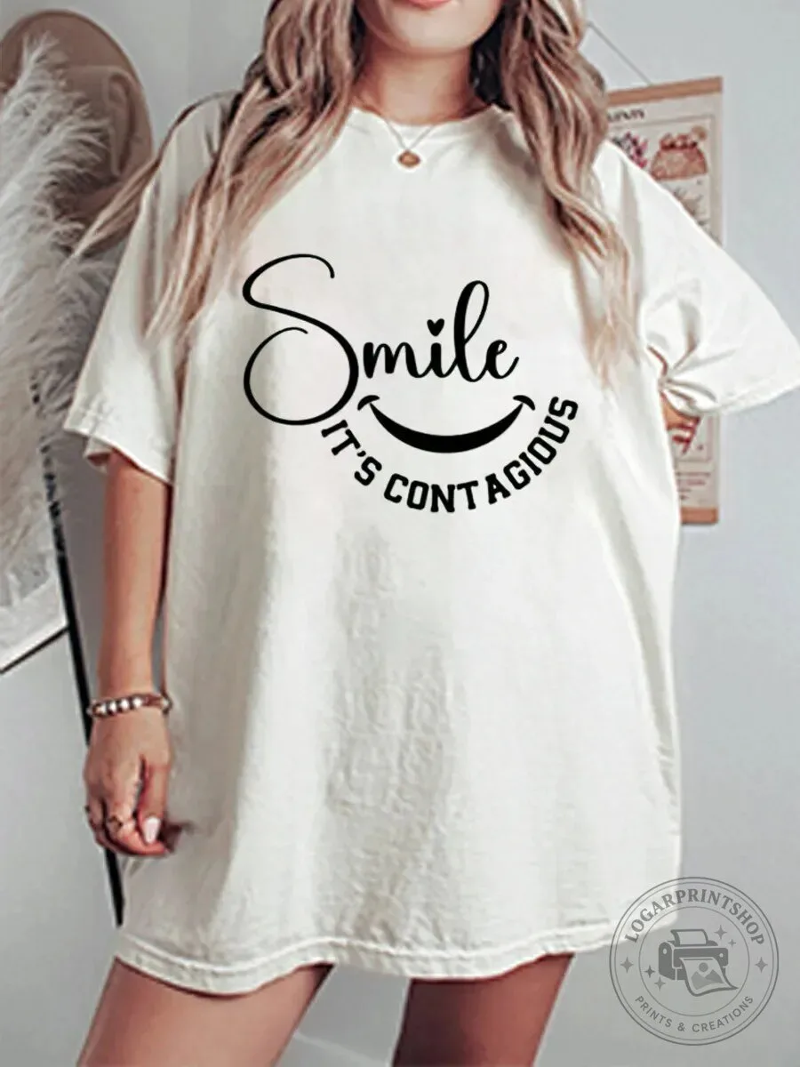 Smile It's Contagious Happy Face Inspirational Graphic T-Shirt